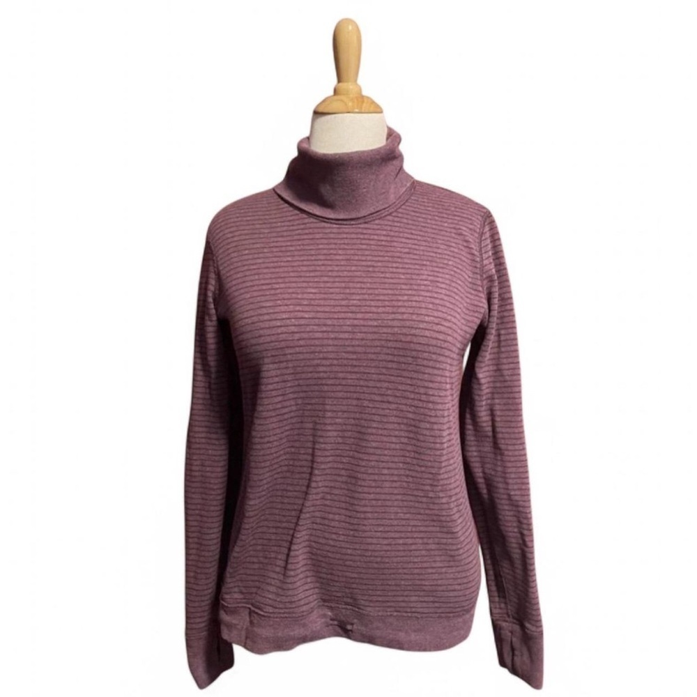 Lululemon Women's 10 Double Up Reversible Turtleneck Sweatshirt Burgundy Stripe - Picture 1 of 8